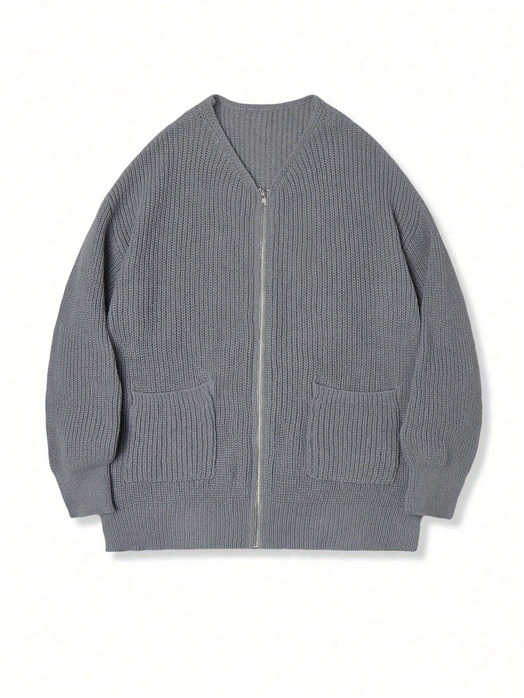 Zip-Up Cardigan Knit Ribbed Gray Men's Relaxed Fit – Casual, Office · Faylori