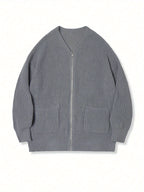 Zip-Up Cardigan Knit Ribbed Gray Men's Relaxed Fit – Casual, Office · Faylori