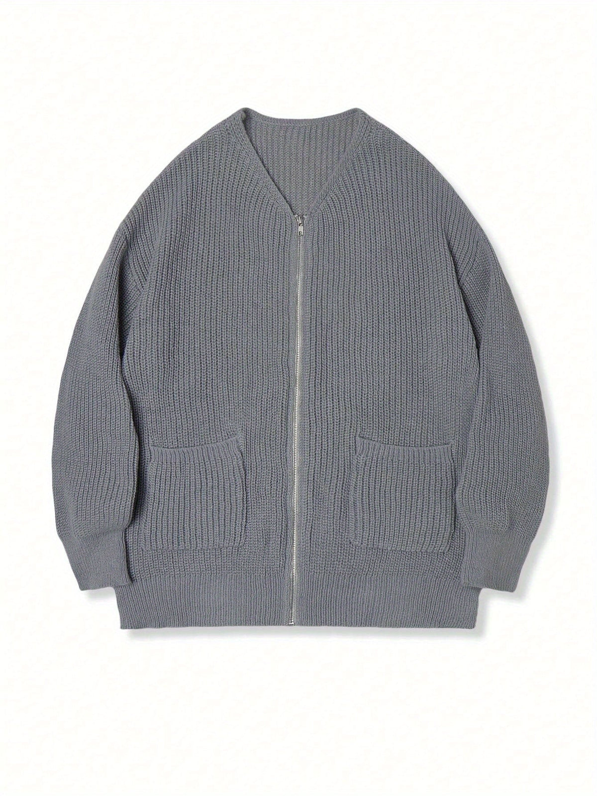 Zip-Up Cardigan Knit Ribbed Gray Men's Relaxed Fit – Casual, Office · Faylori