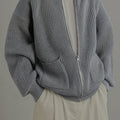 Zip-Up Cardigan Knit Ribbed Gray Men's Relaxed Fit – Casual, Office · Faylori
