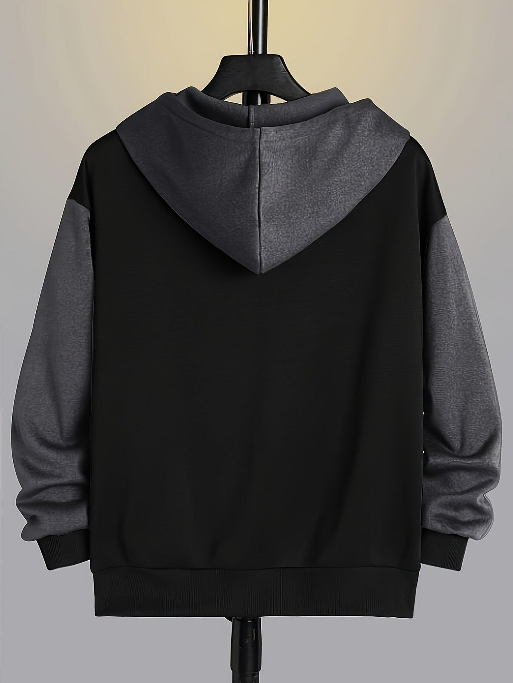 Zip-Up Hoodie Men's Color Block Black Brown Drawstring Kangaroo Pocket – Casual, Everyday, Gift
