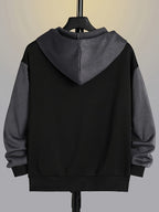 Zip-Up Hoodie Men's Color Block Black Brown Drawstring Kangaroo Pocket – Casual, Everyday, Gift