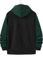 Zip-Up Hoodie Men's Color Block Black Brown Drawstring Kangaroo Pocket – Casual, Everyday, Gift