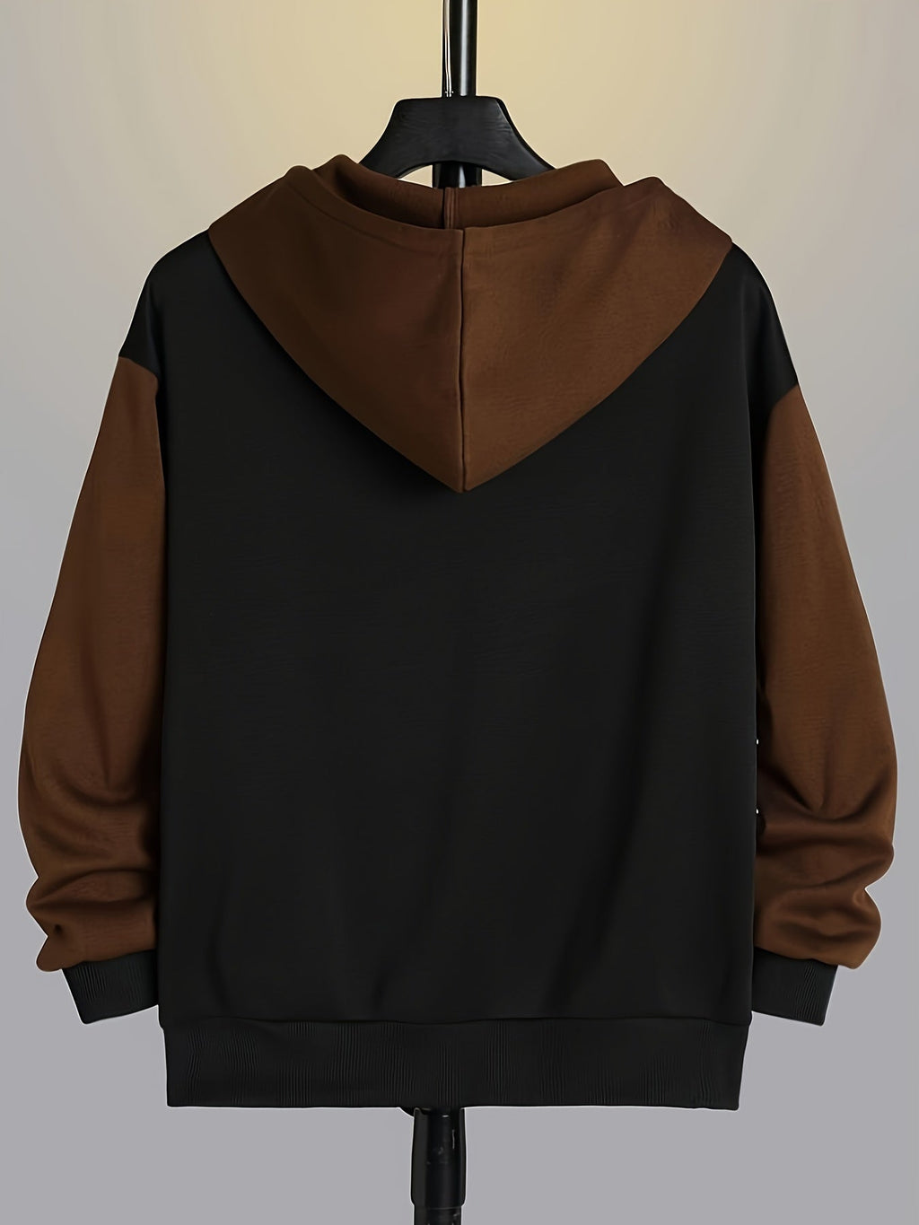 Zip-Up Hoodie Men's Color Block Black Brown Drawstring Kangaroo Pocket – Casual, Everyday, Gift