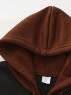 Zip-Up Hoodie Men's Color Block Black Brown Drawstring Kangaroo Pocket – Casual, Everyday, Gift