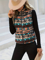 Zip-Up Vest Women's Aztec Print Sleeveless Stand Collar Jacket – Casual, Layering Outerwear Gift