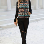 Zip-Up Vest Women's Aztec Print Sleeveless Stand Collar Jacket – Casual, Layering Outerwear Gift